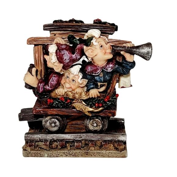 Vintage Pixies Elfs Sticking Their Heads Out of Train Christmas Decoration READ - Picture 1 of 7